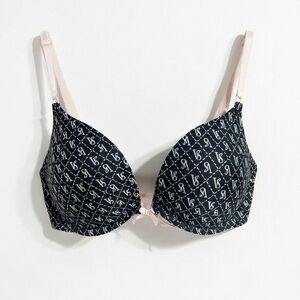 Victoria’s Secret Push Up Bra Allover VS Logo Print Size 34A Adjustable Straps